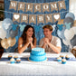 18PCS Dusty Blue Baby Shower Decorations with Banner Clothes Banner Tablecloth Decor Set