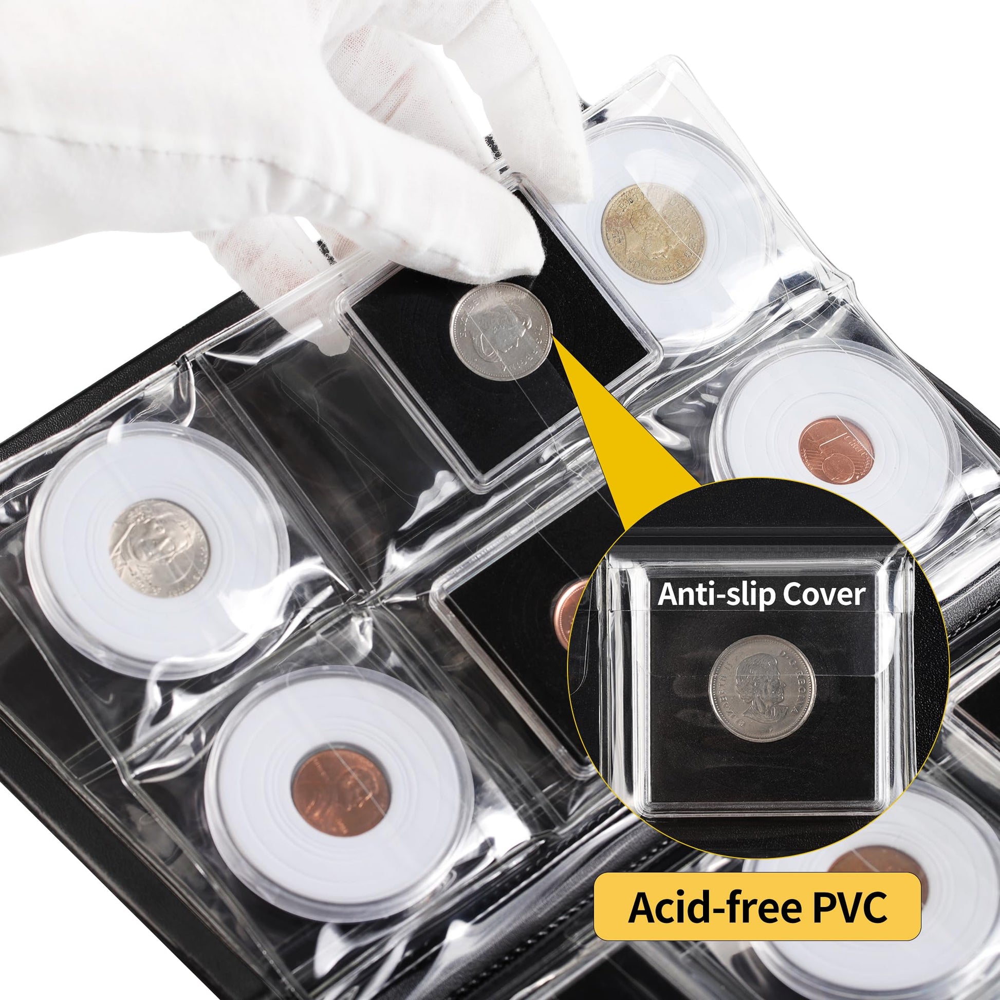 36 Pockets Coin Capsule Holder Album - 2.3x2.2 inches Coin Collecting Book with 6 Pages, Collection Album Sleeves for Square, Round Coin Snap Holders
