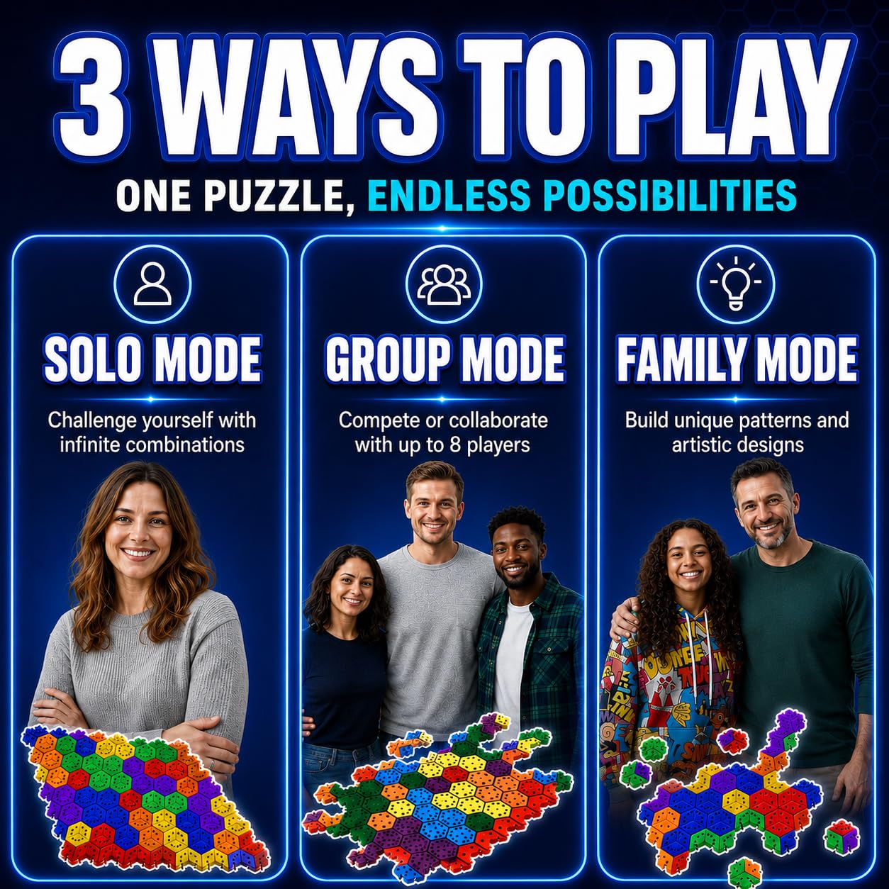 The Infinite Puzzle: Strategy Board Game for Familiy, Teens & Adults. 56 Hexagon Tiles for Solo or 1-8 Players. Travel-Friendly STEM Logic Game, 450