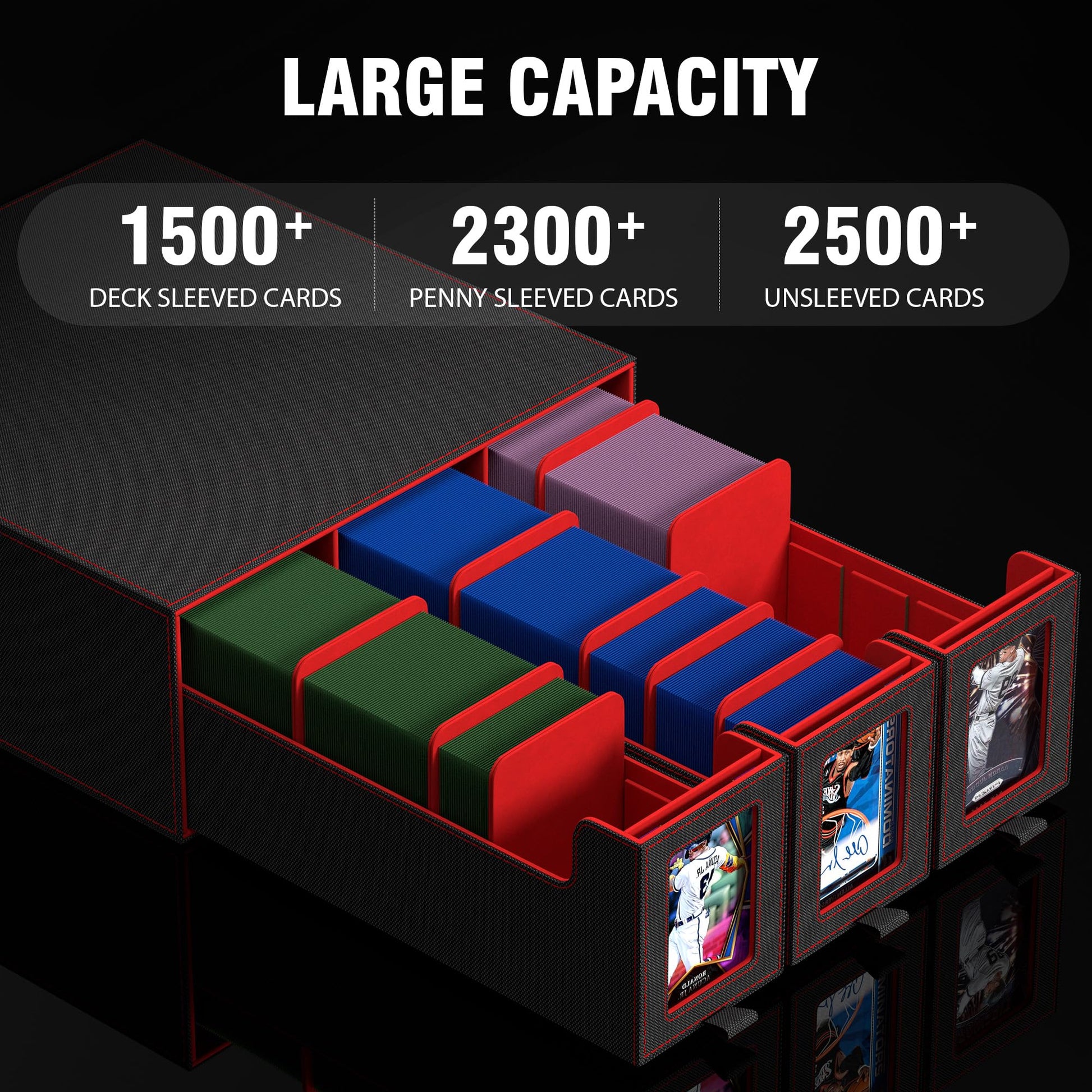 Trading Card Storage Box, 3-Row Slide-Pull Card Case with Stackable Design & 15 Dividers, Commander Display Card Organizer Holder for MTG, Pkmn