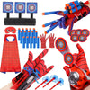 3 Sets Spider Web Shooters Halloween Party Favors Decorations for Kids Wrist Launcher Toys with Hero Gloves Auto Resetting Boards Spider Cape and Mask