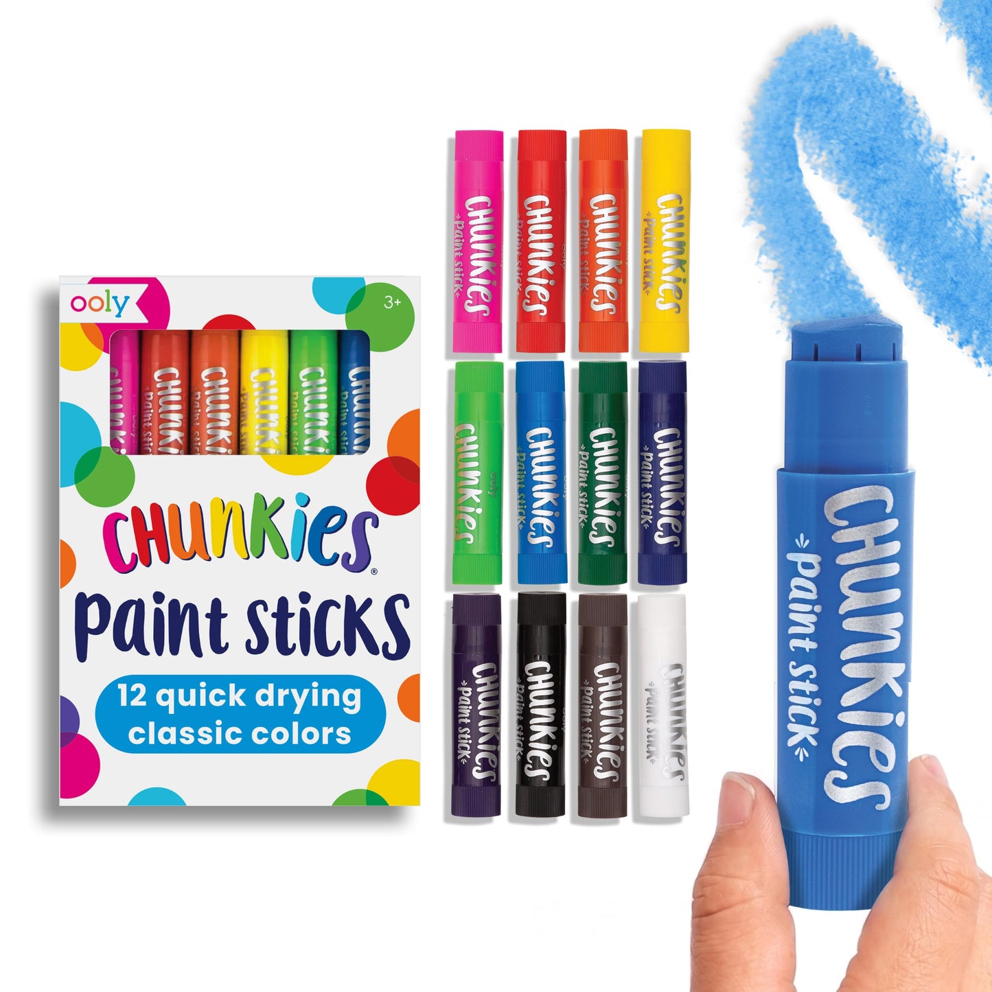 Ooly Chunkies 12 Mess Free Paint Sticks For Kids, Tempera Paint Sticks Kid Safe Colors, No Mess Quick Drying Art Supplies for Toddlers and Kids