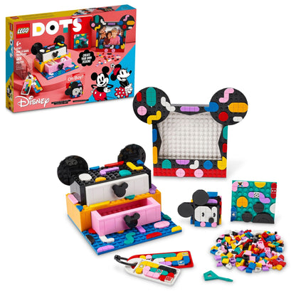 LEGO DOTS Disney Mickey & Minnie Mouse Back-to-School Project Box 41964 6in1 Toy Arts and Crafts Building Set with Bag Tags, Sticker Patch and Desk
