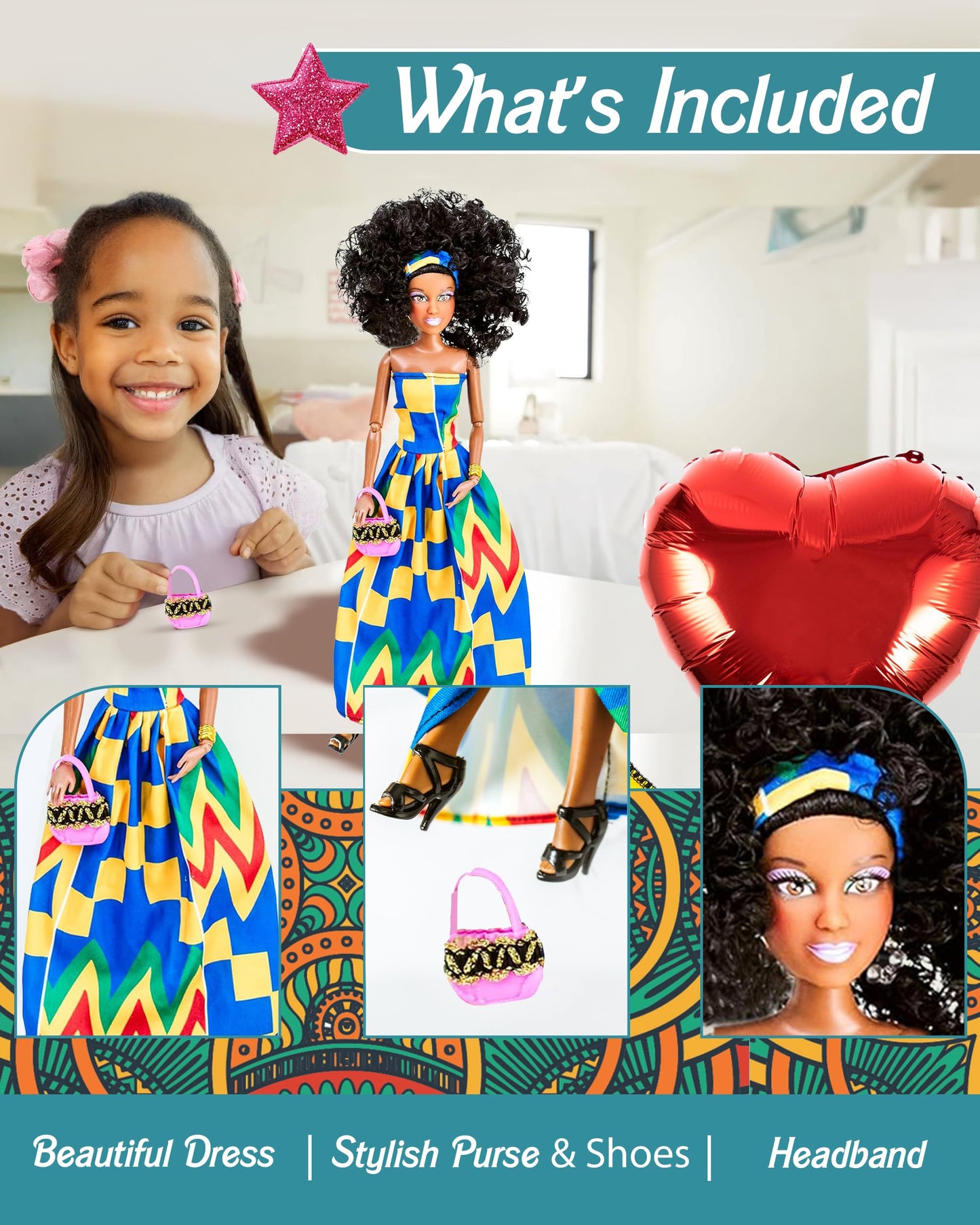 KOOLOREZ: Olivia - Our Queens Black Doll Set - Brown/Black Afro Doll