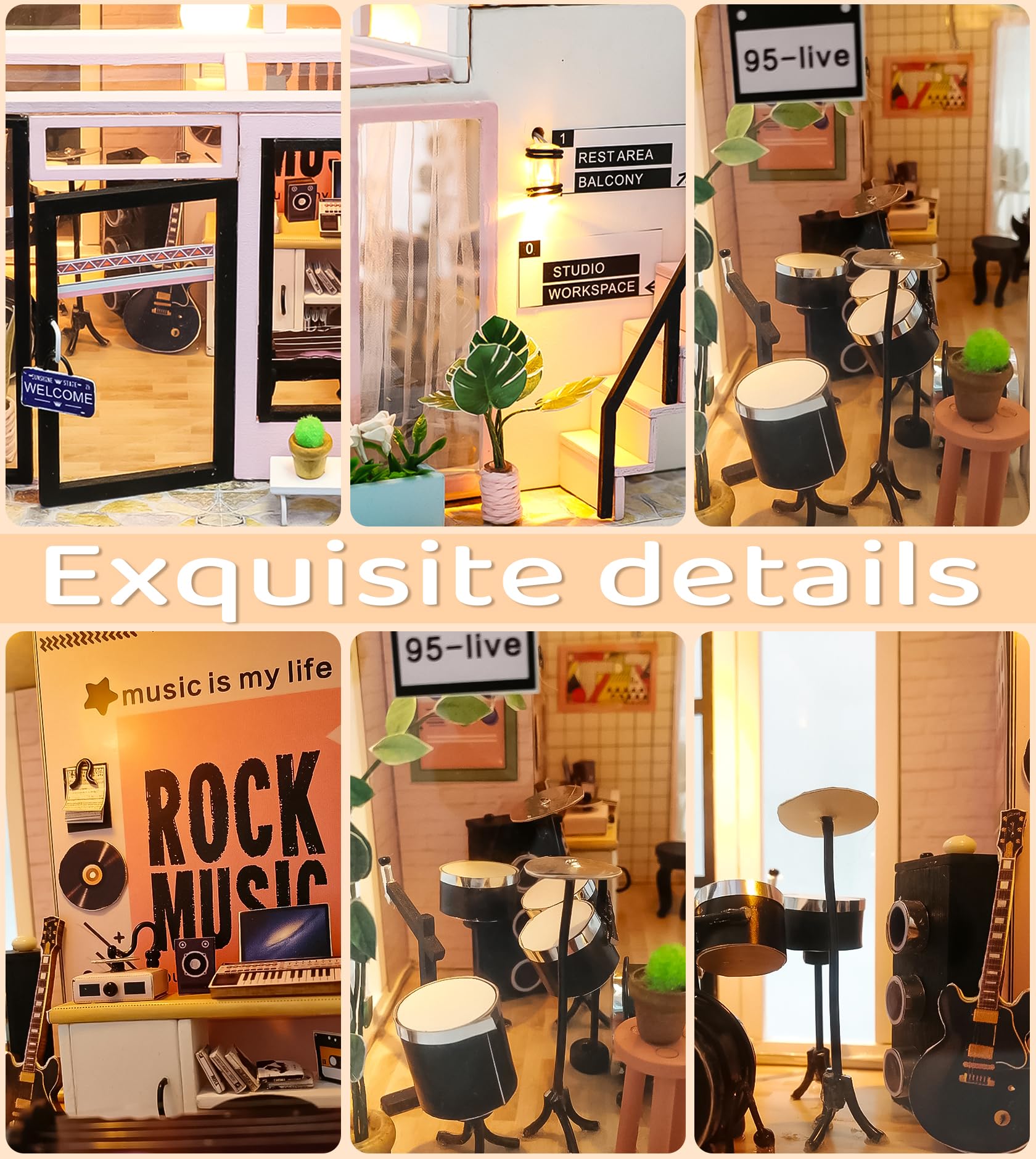 Spilay DIY Miniature Dollhouse Kit with Wooden Furniture,DIY Dollhouse Kit with Dust Proof and Music Movement,1:24 Scale Creative Room for Romantic