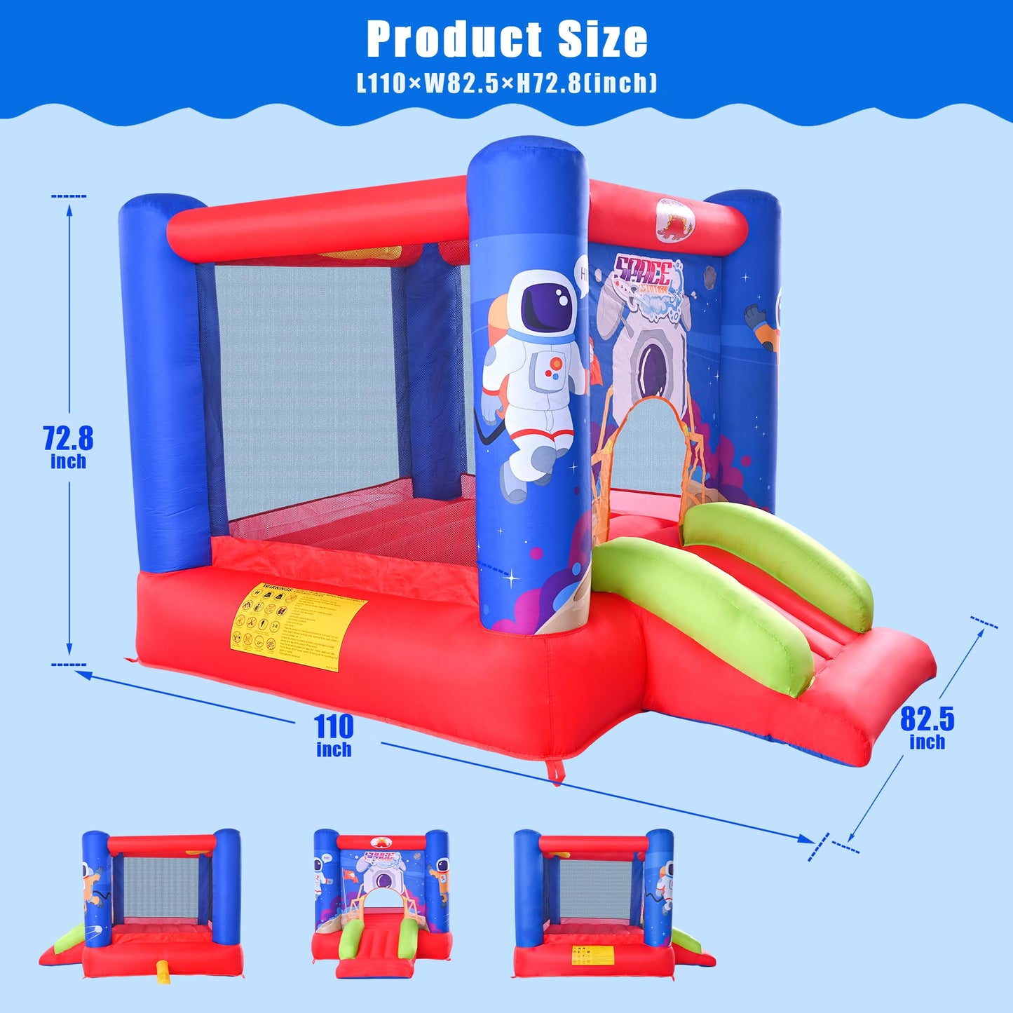 WELLFUNTIME Inflatable Bounce House Jumping Castle Slide with Blower, Kids Bouncer with Basketball Rim, 110x82.5x72.8 Inch Bouncy Castle