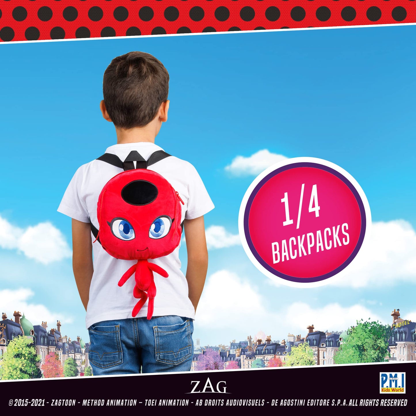 P.M.I. Miraculous Ladybug Plush School Backpack| One of Two 12-Inch-Tall Collectibles | Miraculous Ladybug Toys and Playable Plush Backpacks | Tikki|