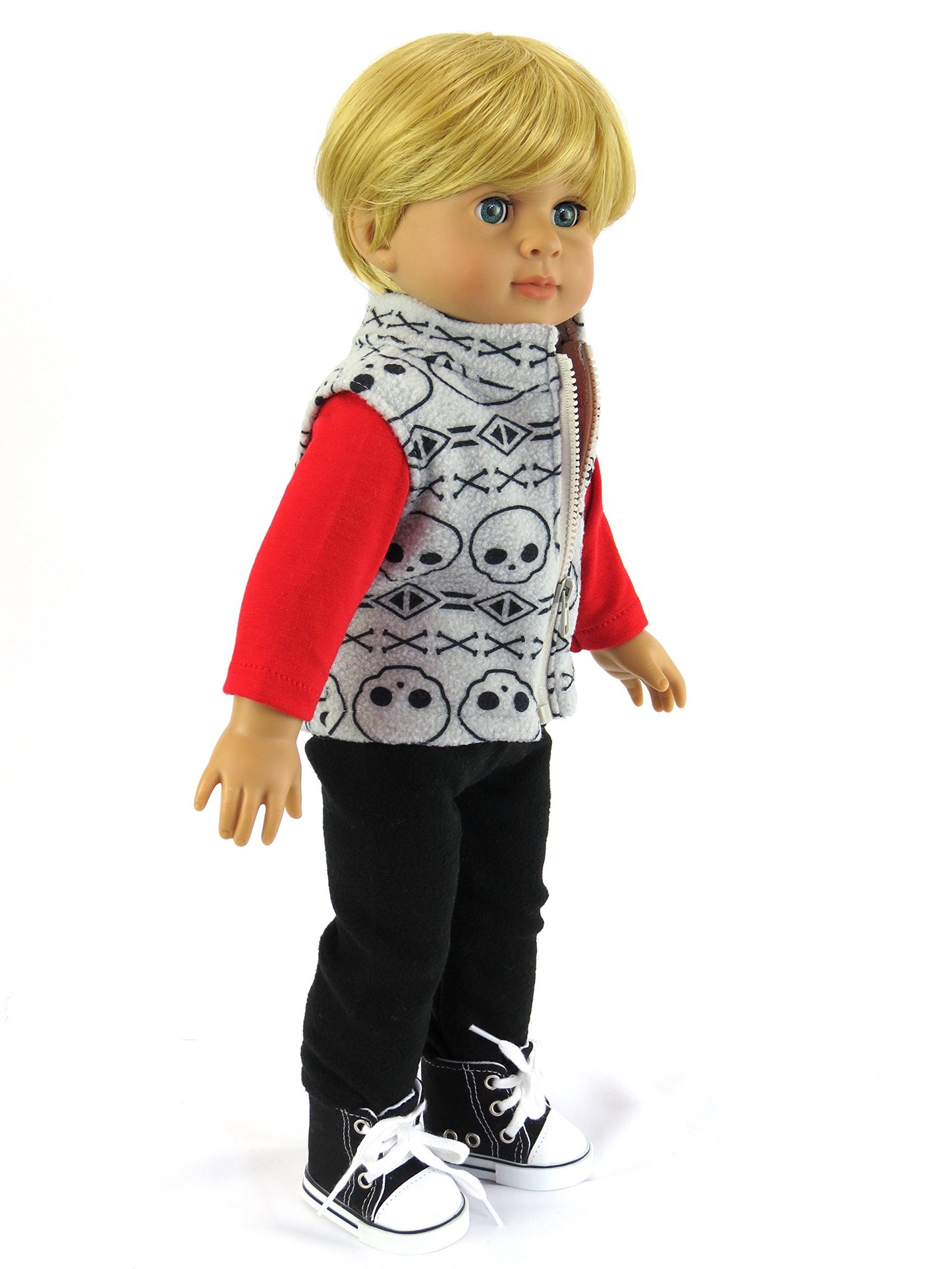 American Fashion World Boy’s Skull 3 Piece Vest and Pants Set for 18-Inch Dolls | Premium Quality & Trendy Design