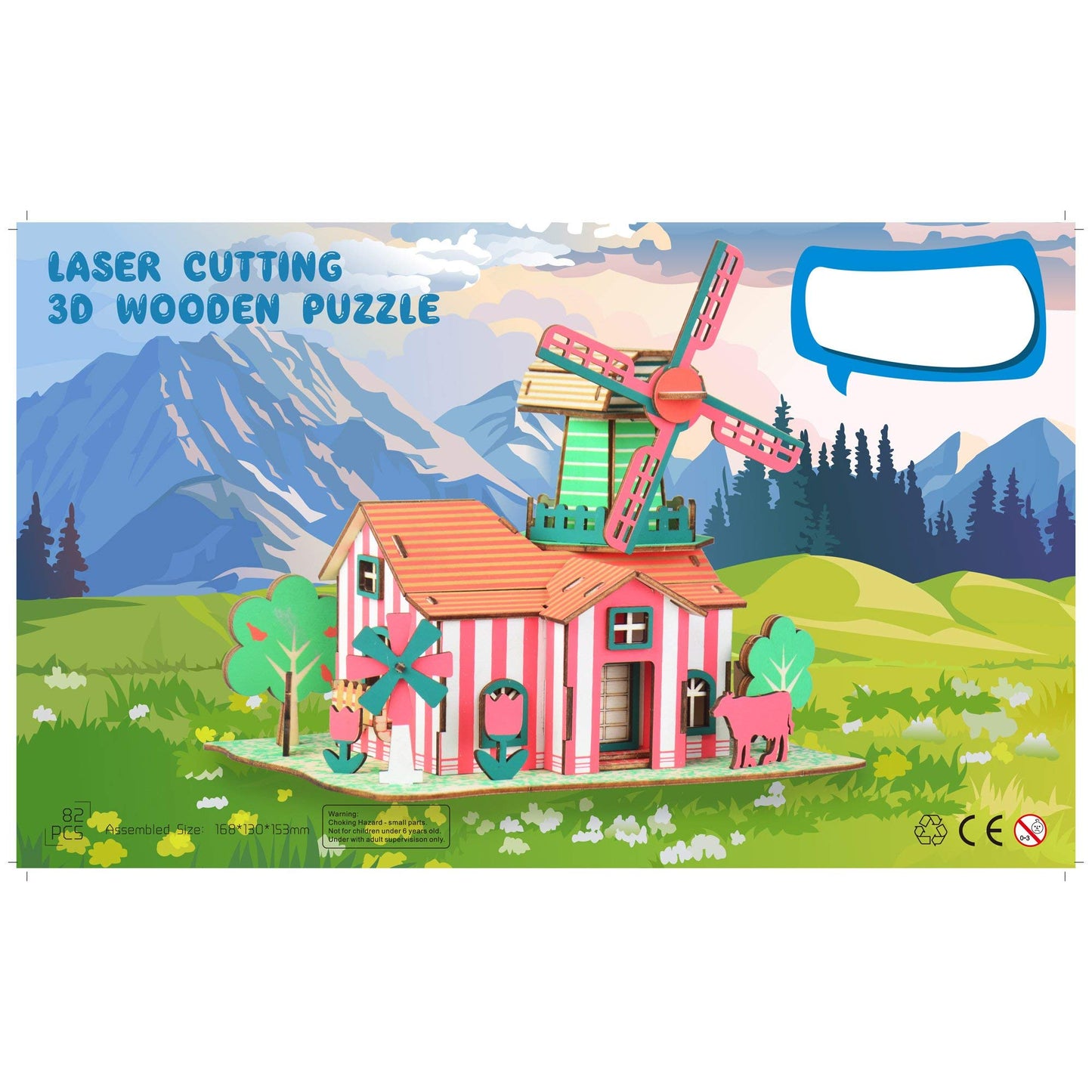 BestPysanky Windmill Model Kit - Wooden Laser-Cut 3D Puzzle (82 Pcs)