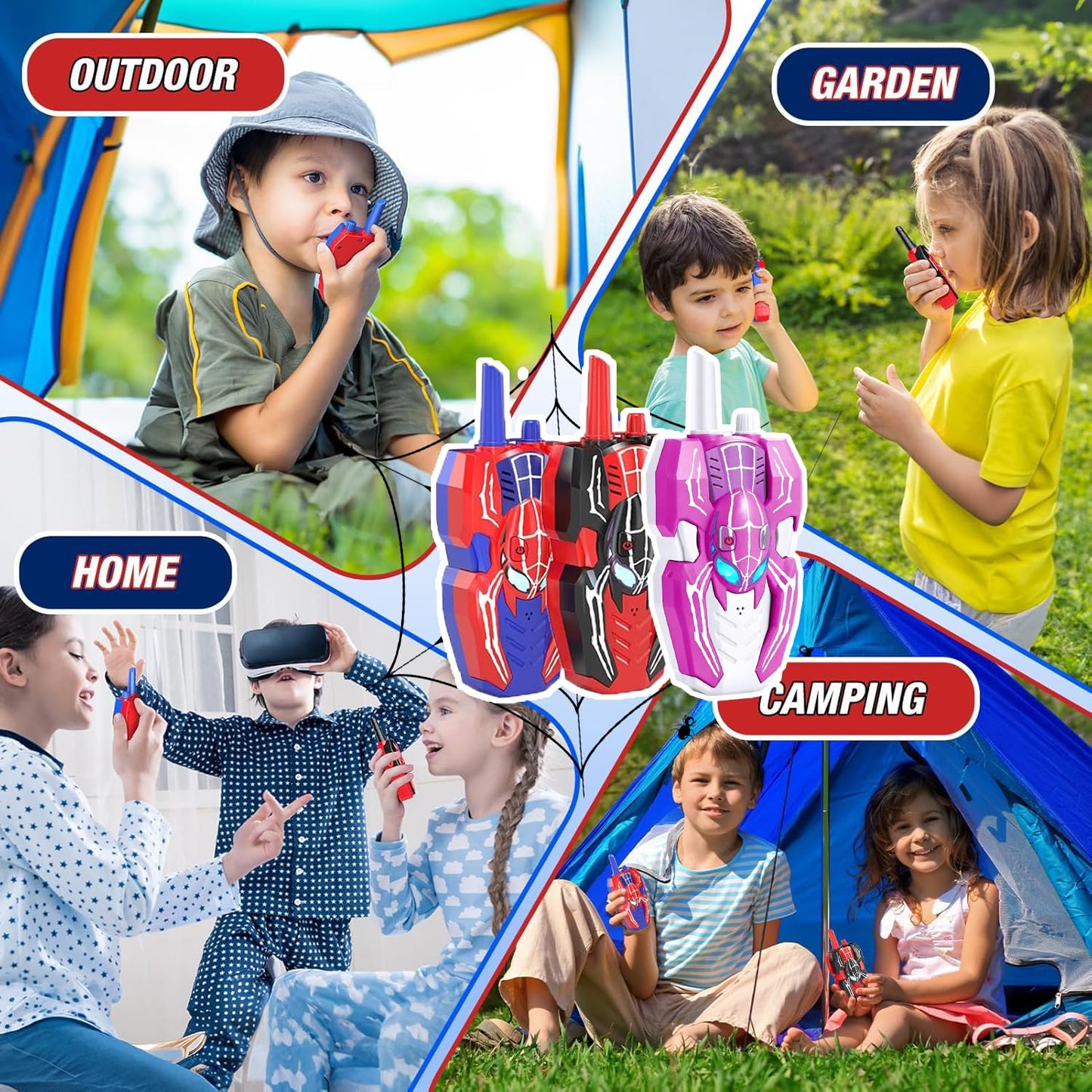 Walkie Talkies for Kids Long Range, Kids Walkie Talkies 3 Pack, Spider Toys for Boys 3-4 4-6 6-8 Outdoor Camping 2 Way Radio Toy, Birthday Toys for