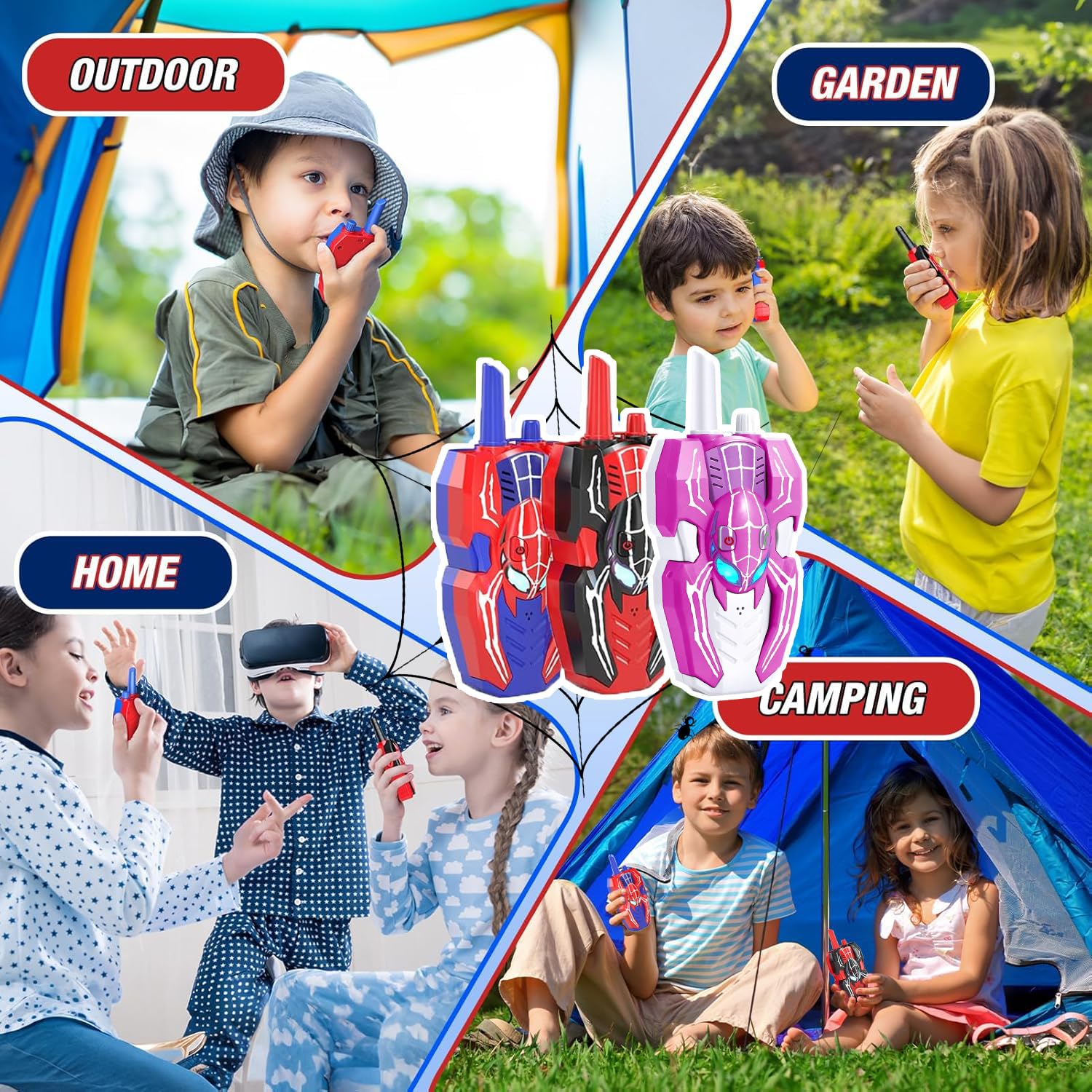 Walkie Talkies for Kids Long Range, Kids Walkie Talkies 3 Pack, Spider Toys for Boys 3-4 4-6 6-8 Outdoor Camping 2 Way Radio Toy, Birthday Toys for