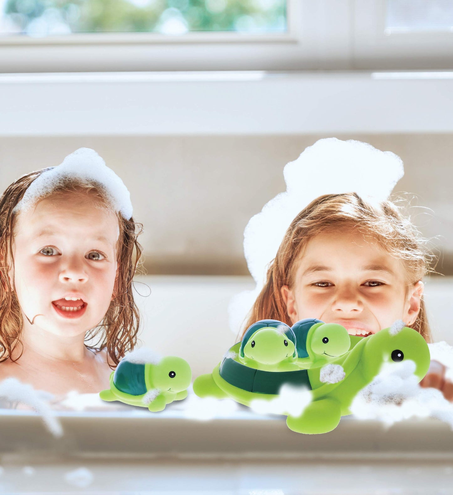 Dollibu Green Sea Turtle Family Animal Bath Squirters 4 Piece Bath Toy Set, Kids Bath Toys for Bathtime & Water Fun, Girls & Boys Floating Cute Animal