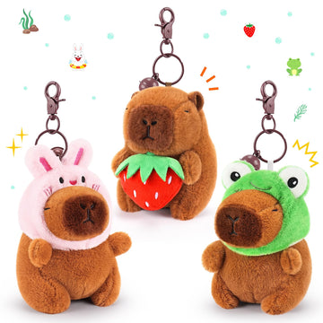 Achwishap 3PCS Capybara Plush Keychain,Cute Keychain Capybara Stuffed Animal,Soft Capybara Plush Toys Key Chain,Plushie Stuffed Toys for Kids Adults