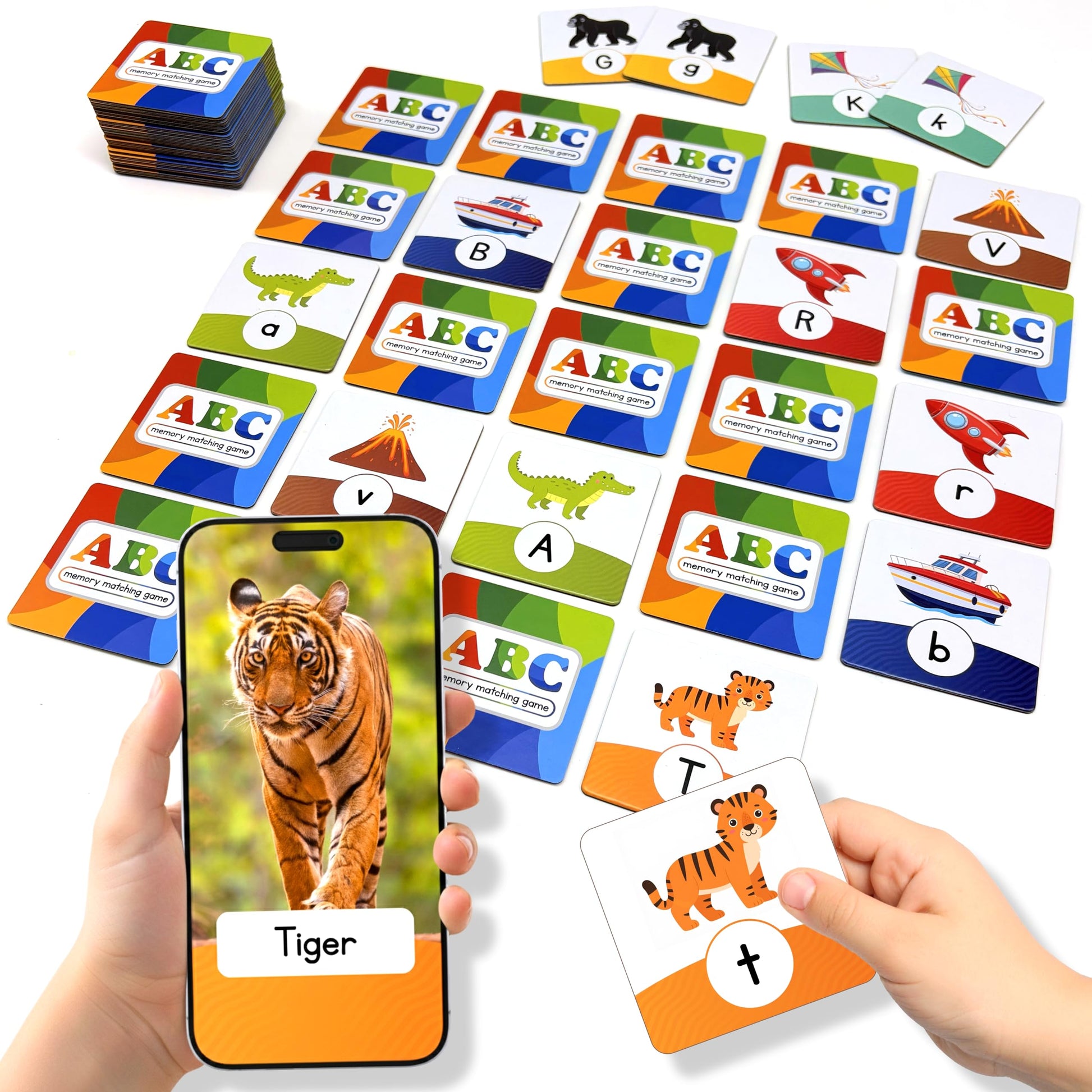 ABC Memory Matching Game for Kids | NFC Cards Interact with App | Tap to Explore Letters, Sounds & Real-World Videos | Preschool Alphabet Learning