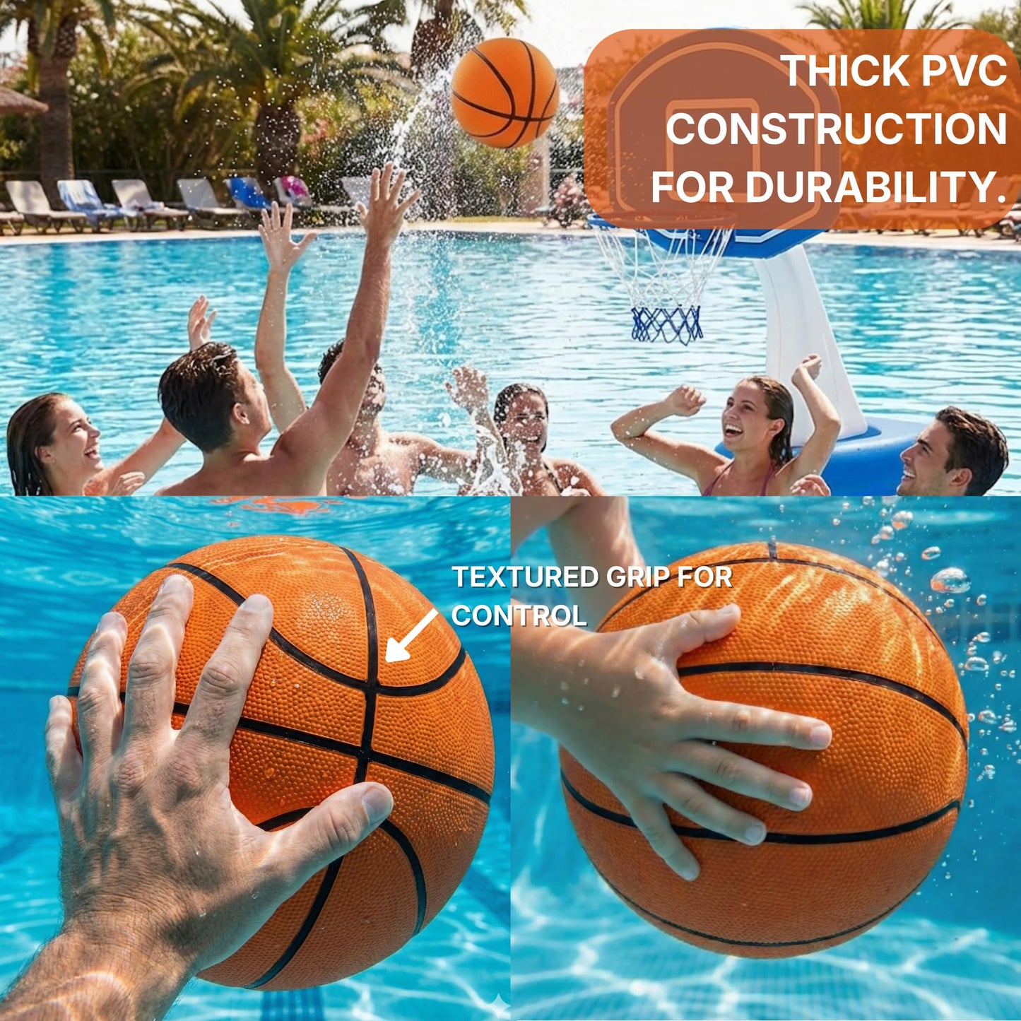 Underwater Pool Basketball 9 Inch Water-Filled Ball for Pool Games, Kids