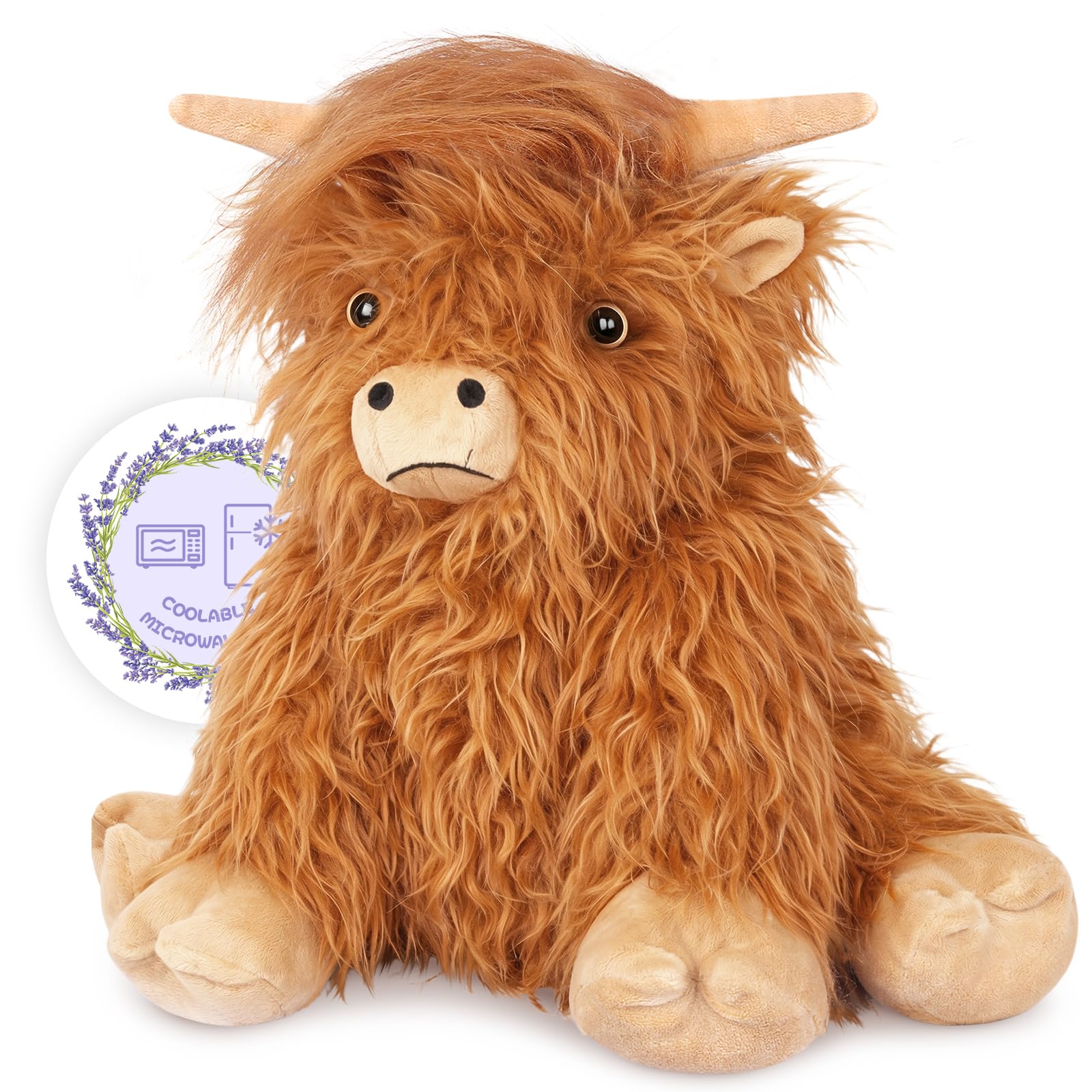 SuzziPals Heatable Coolable Weighted Highland Cow Stuffed Animals Plushie, Microwavable Heating Pad for Period Cramps & Pain, Lavender Scented Cow