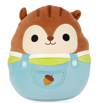 Squishmallows 8-Inch Harvest Sawyer Brown Squirrel Plush Toy with Blue Overalls