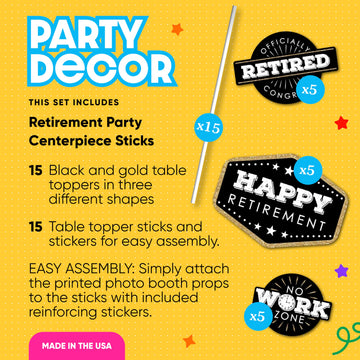 Big Dot of Happiness - Retirement Party Centerpiece Sticks, Happy Retirement | Table Toppers - Set of 15