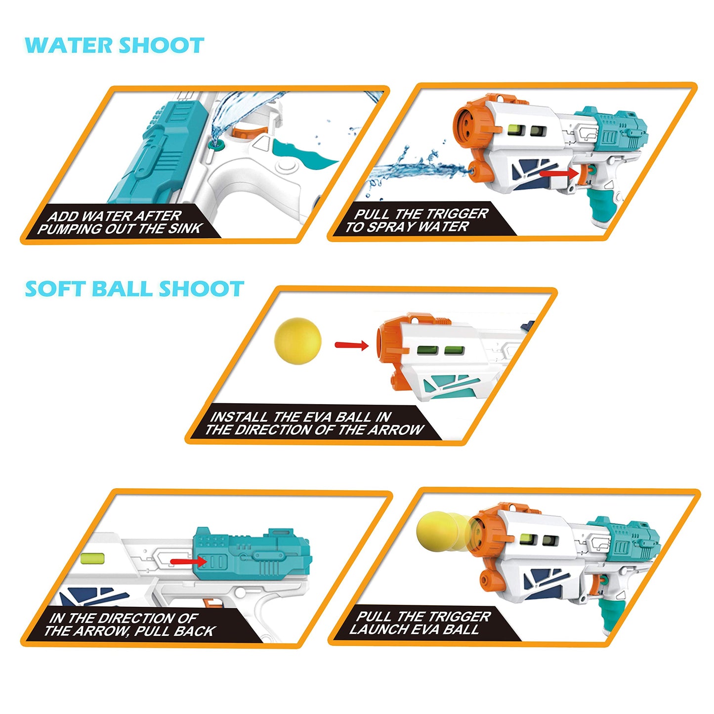 JOYIN 2 in 1 Super Water Gun Blaster Pistol and Foam Ball Popper Air Toy Guns with 12 Foam Balls, Kids Shooting Game, Squirt Guns for Kids Summer