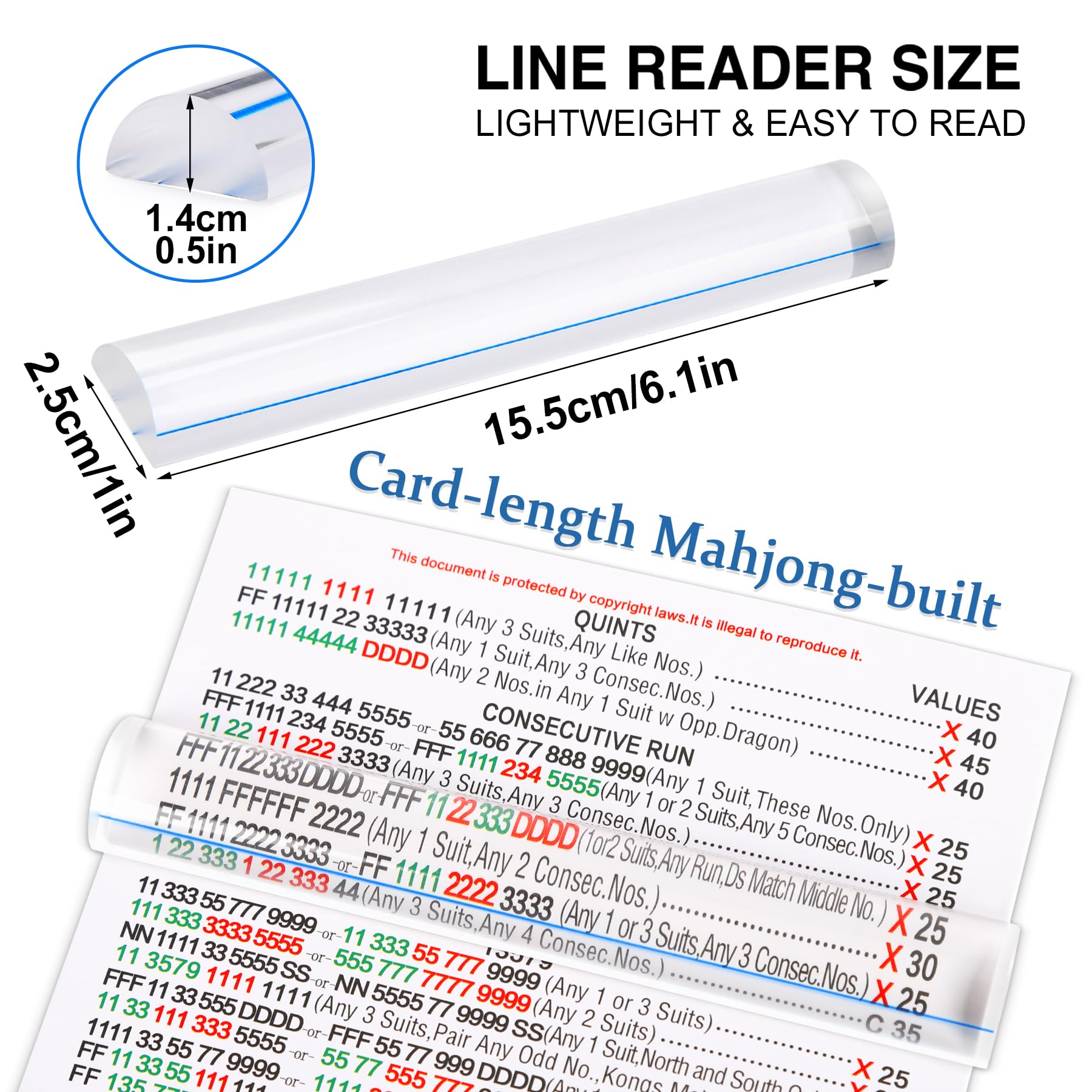 Xovnfp 4 Pack Mahjong Line Finder Magnifier, Magnifying Ruler with Guiding Line, Easy-to-Read Locator for Rule Card, for Mahjong Lovers, Senior