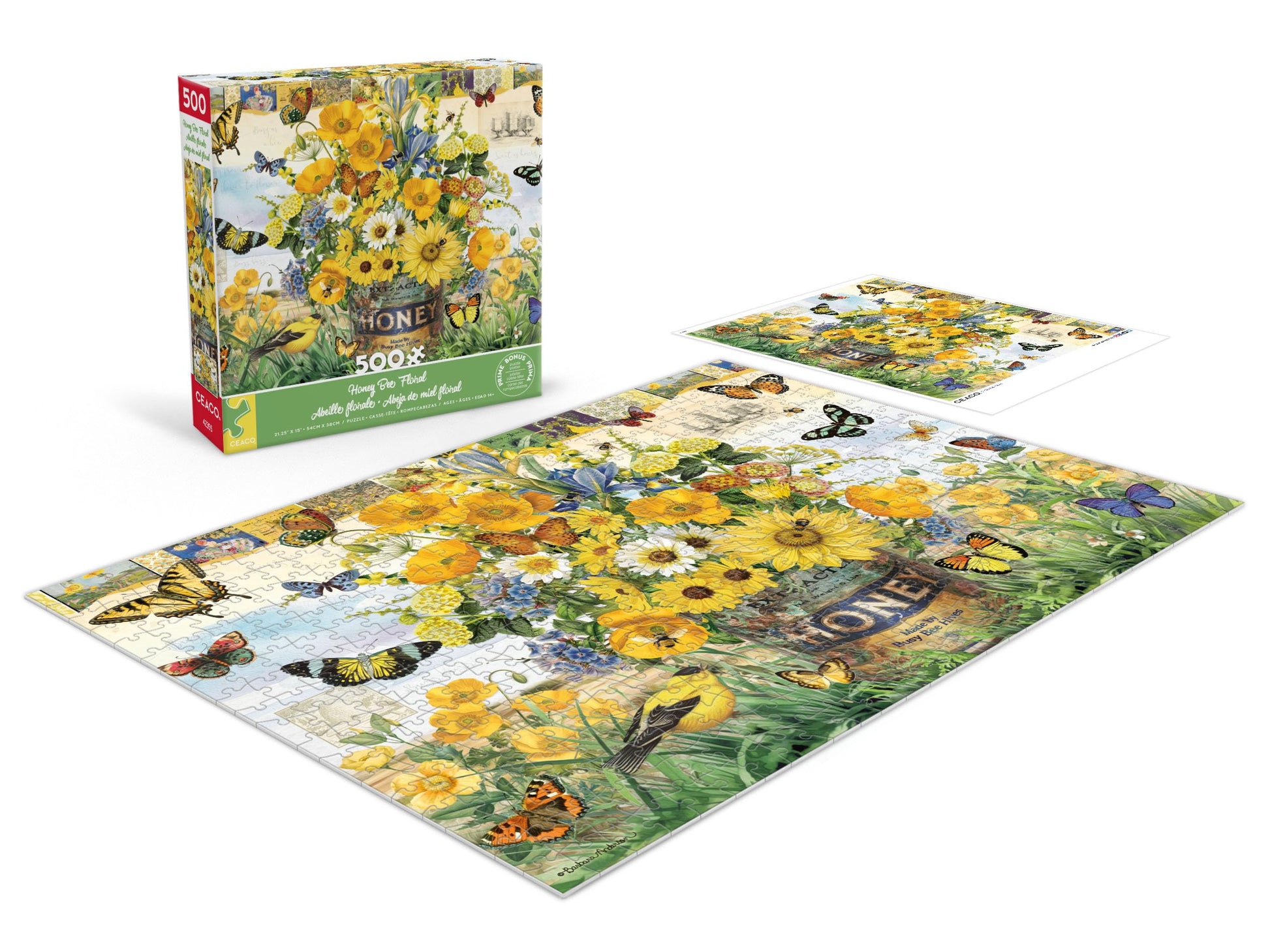 Ceaco - Honey Bee Floral - 500 Piece Jigsaw Puzzle for Adults