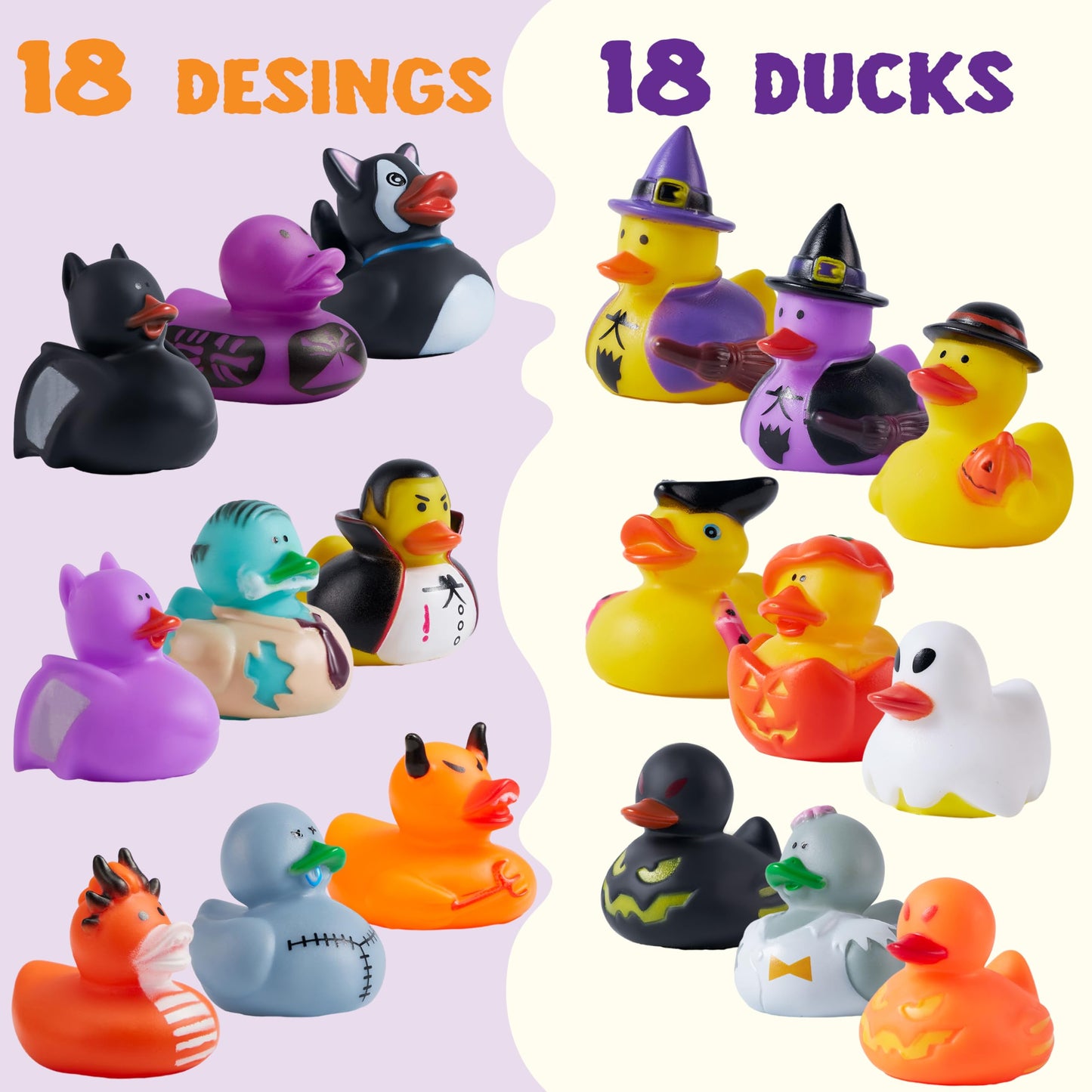JOYIN 18 PCS Halloween Rubber Ducks, Halloween Ducks for Halloween Goodie Bag Fillers, Rubber Duckies Baby Bath Toys for Halloween Party Favors