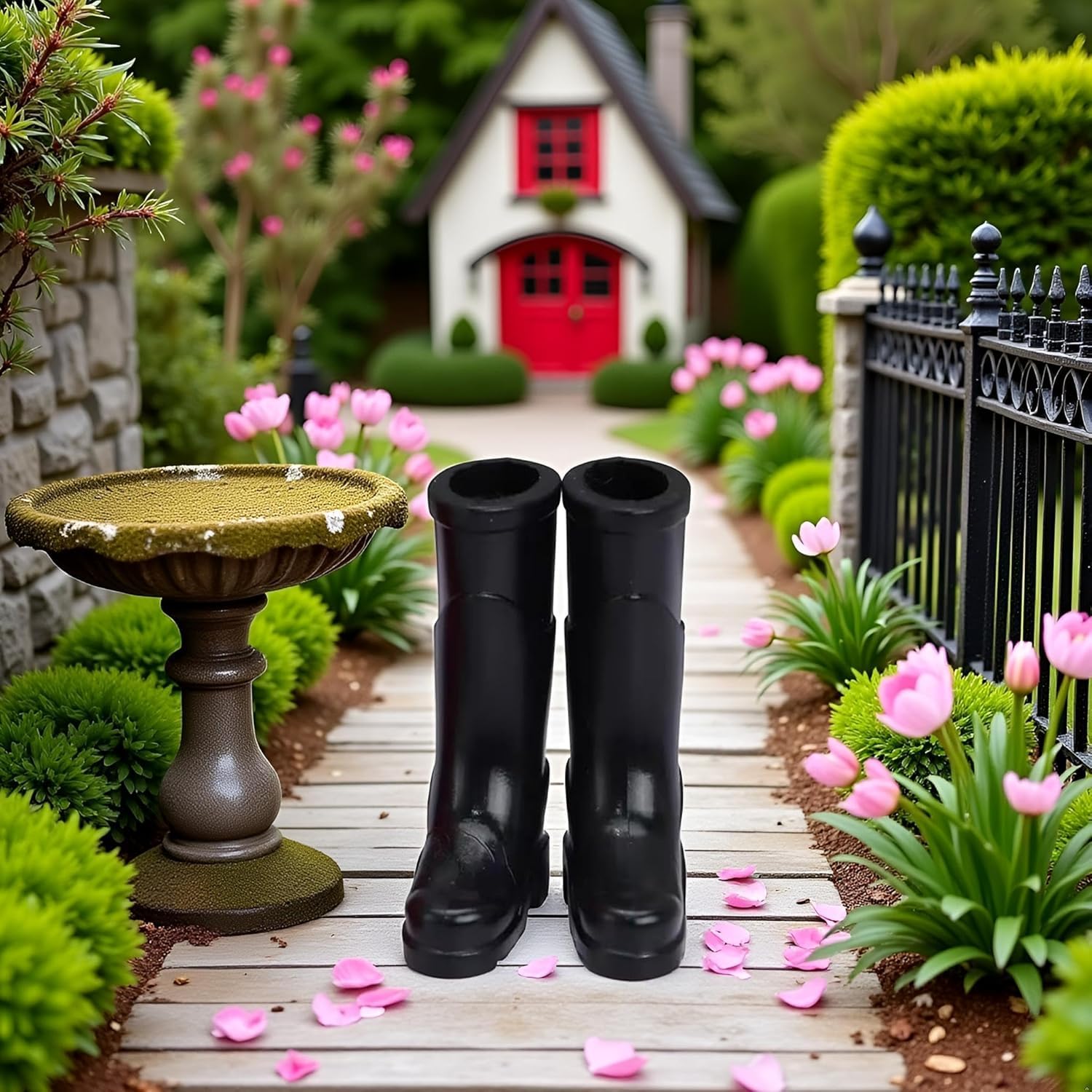 1 Pair Miniature Rubber Boots for Dollhouse, 1/12 Scale, Black, Garden Accessories