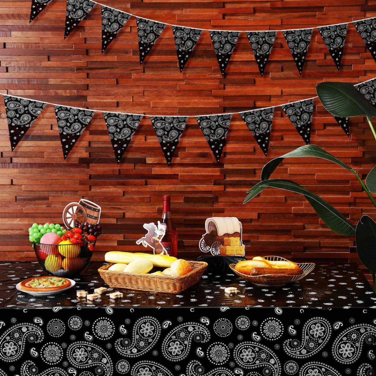Tatuo Western Party Tablecloth Paisley Table Cover Bandana Plastic Table Cloth Rectangle Floral Tablecloth for Western Cowboy Themed Party