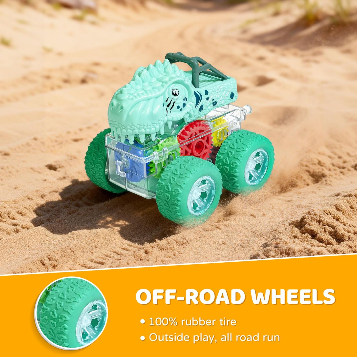 Beestech Light Up Dinosaur Toys for Toddlers 2-4, Monster Truck Toys for Kids 3-5, Push and Go Dinosaur Cars Toys for 2 3 4 5 6 Years Old Boys