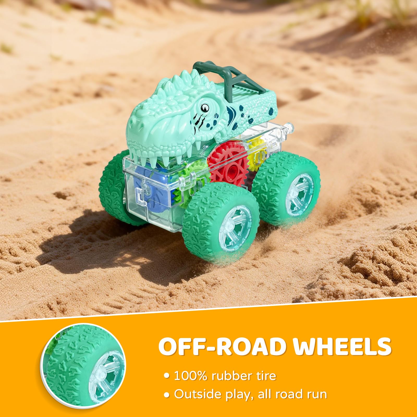 Beestech Light Up Dinosaur Toys for Toddlers 2-4, Monster Truck Toys for Kids 3-5, Push and Go Dinosaur Cars Toys for 2 3 4 5 6 Years Old Boys