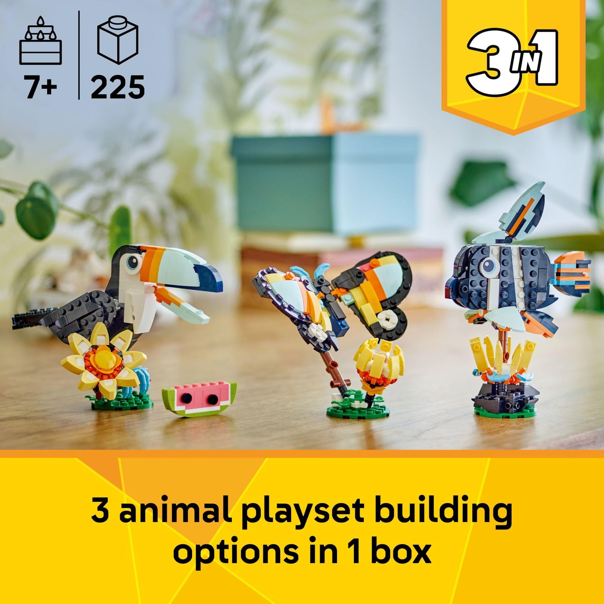 LEGO Creator 3 in 1 Wild Animals: Tropical Toucan Building Toy for Kids- Jungle Building Blocks & Learning Toy for Girls & Boys, Ages 7+ - Build 3