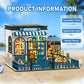 DIY Miniature Dollhouse Kit with Touch LED Light, 3D Wooden Puzzle Santorini Cafe Model, Creative Ocean Style Building Set, Arts and Crafts Gift