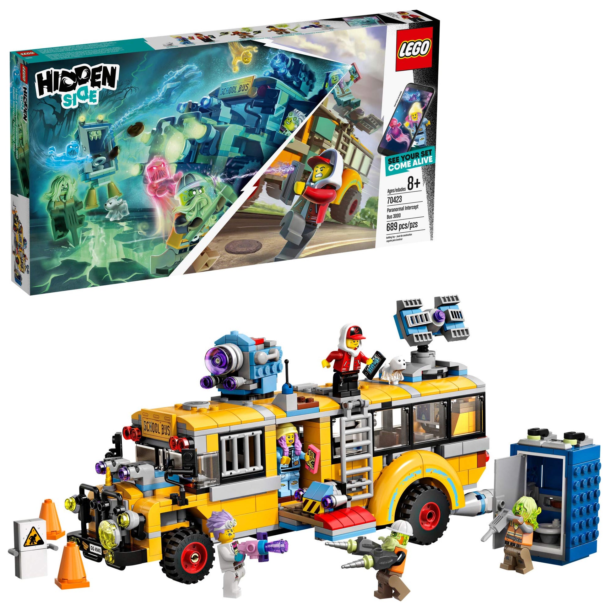 LEGO Hidden Side Paranormal Intercept Bus 3000 70423 Augmented Reality (AR) Building Kit with Toy Bus, Toy App Allows for Endless Creative Play with
