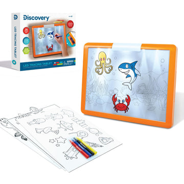 Discovery LED Tracing Tablet, 26-Piece Set with Washable Markers, Tracing & Template Sheets, Battery Powered Doodle Activity Lightboard, Kids Drawing