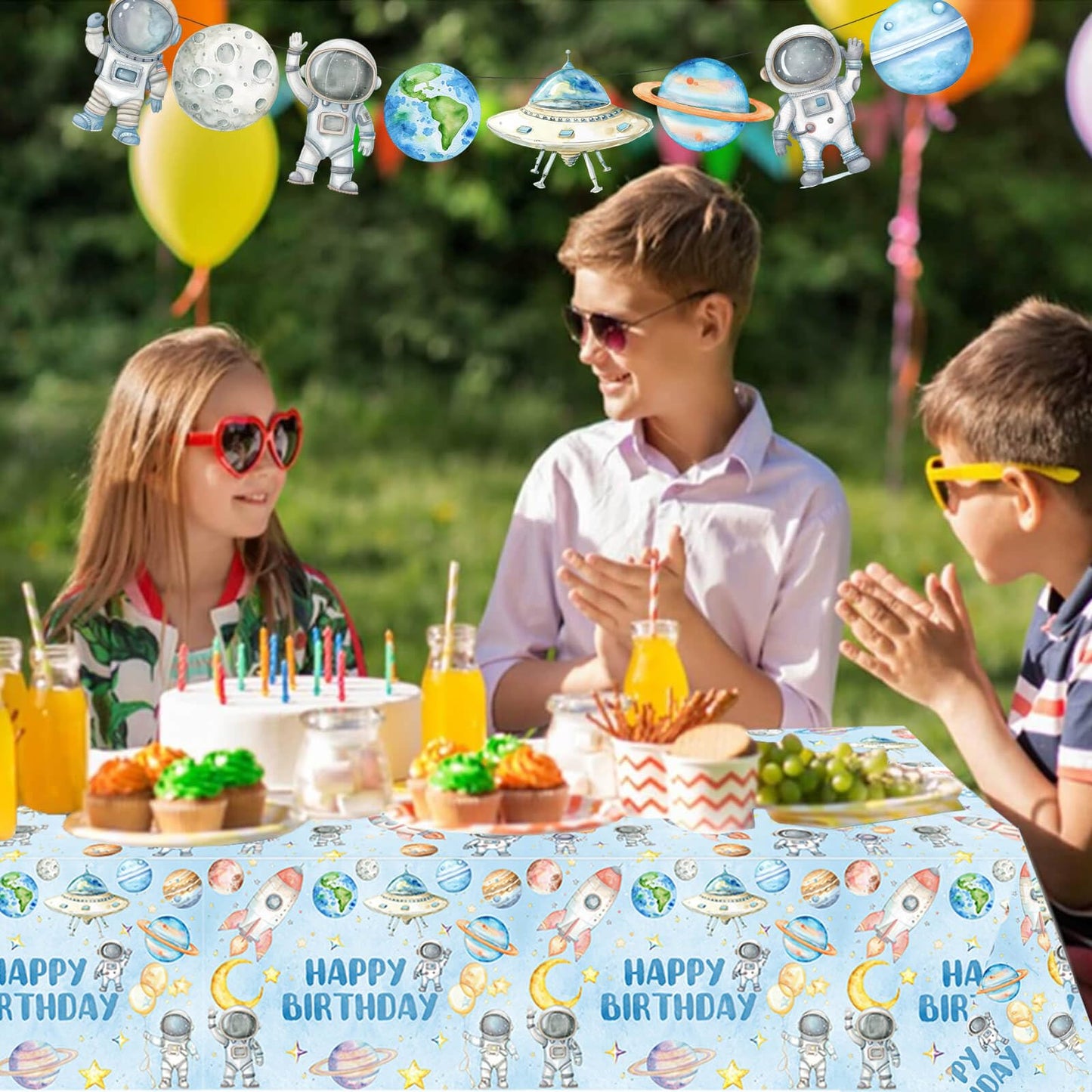 Space Birthday Party Tablecloths 1pc First Trip Around The Sun Table Cover Two The Moon Table Cloths for Ourter Space Theme Boys Baby Shower 1st 2nd