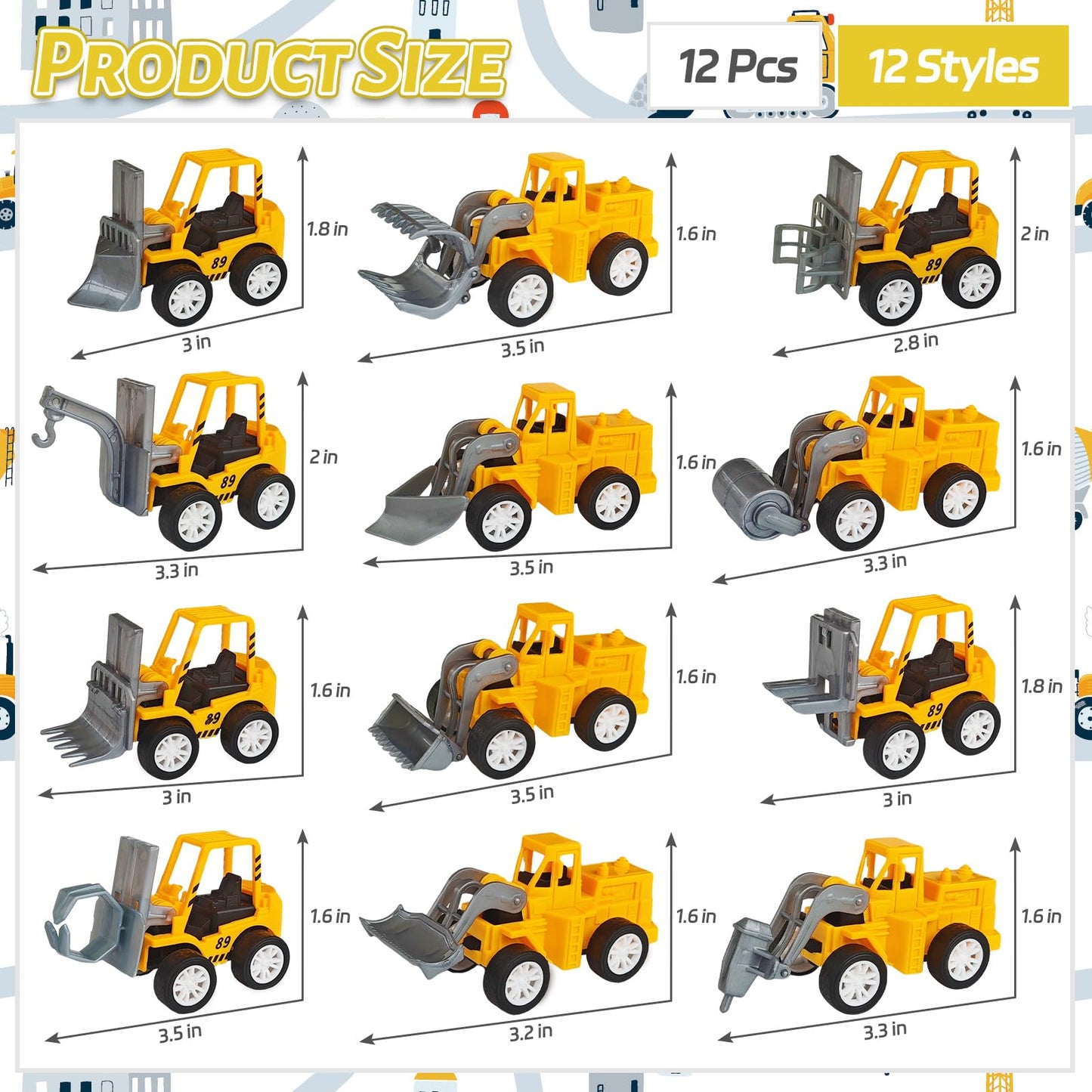 OJYUDD 12 Pcs Mini Construction Vehicles,Pull Back Engineering Vehicles,Play Figure Vehicles Toys for Birthday Party Favors,Gifts,Rewards