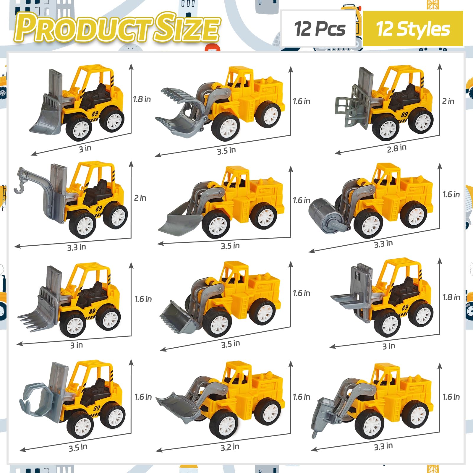 OJYUDD 12 Pcs Mini Construction Vehicles,Pull Back Engineering Vehicles,Play Figure Vehicles Toys for Birthday Party Favors,Gifts,Rewards