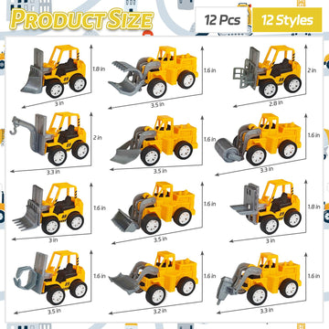 OJYUDD 12 Pcs Mini Construction Vehicles,Pull Back Engineering Vehicles,Play Figure Vehicles Toys for Birthday Party Favors,Gifts,Rewards