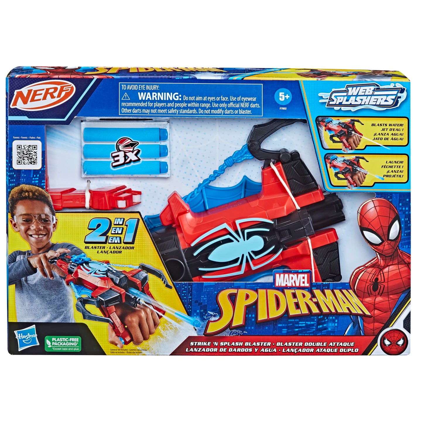Marvel Spider-Man Spider Strike ‘N Splash Blaster, Super Hero Toys for Kids, Ages 5 and Up, Nerf Blaster for Kids, Water Blast Feature