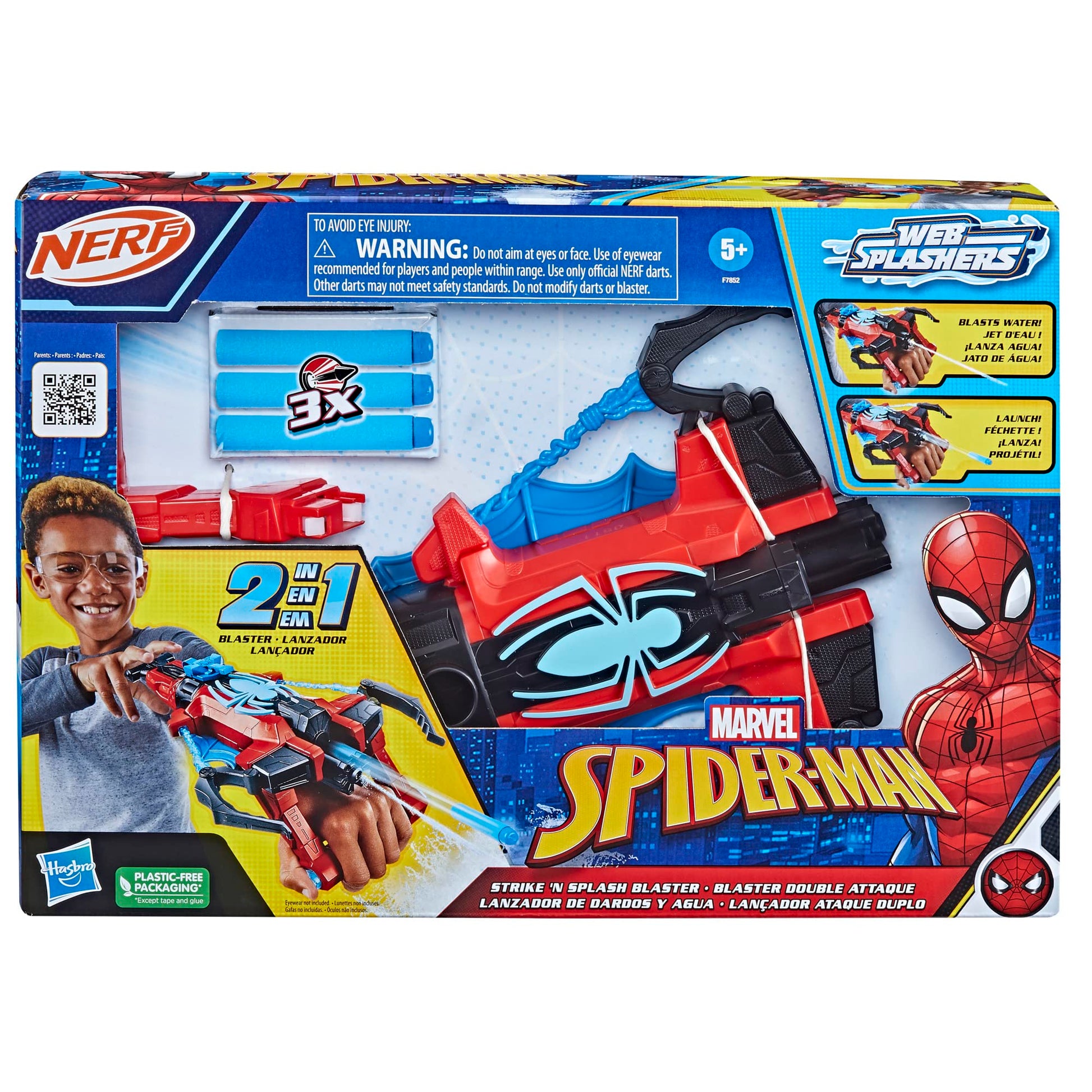 Marvel Spider-Man Spider Strike ‘N Splash Blaster, Super Hero Toys for Kids, Ages 5 and Up, Nerf Blaster for Kids, Water Blast Feature