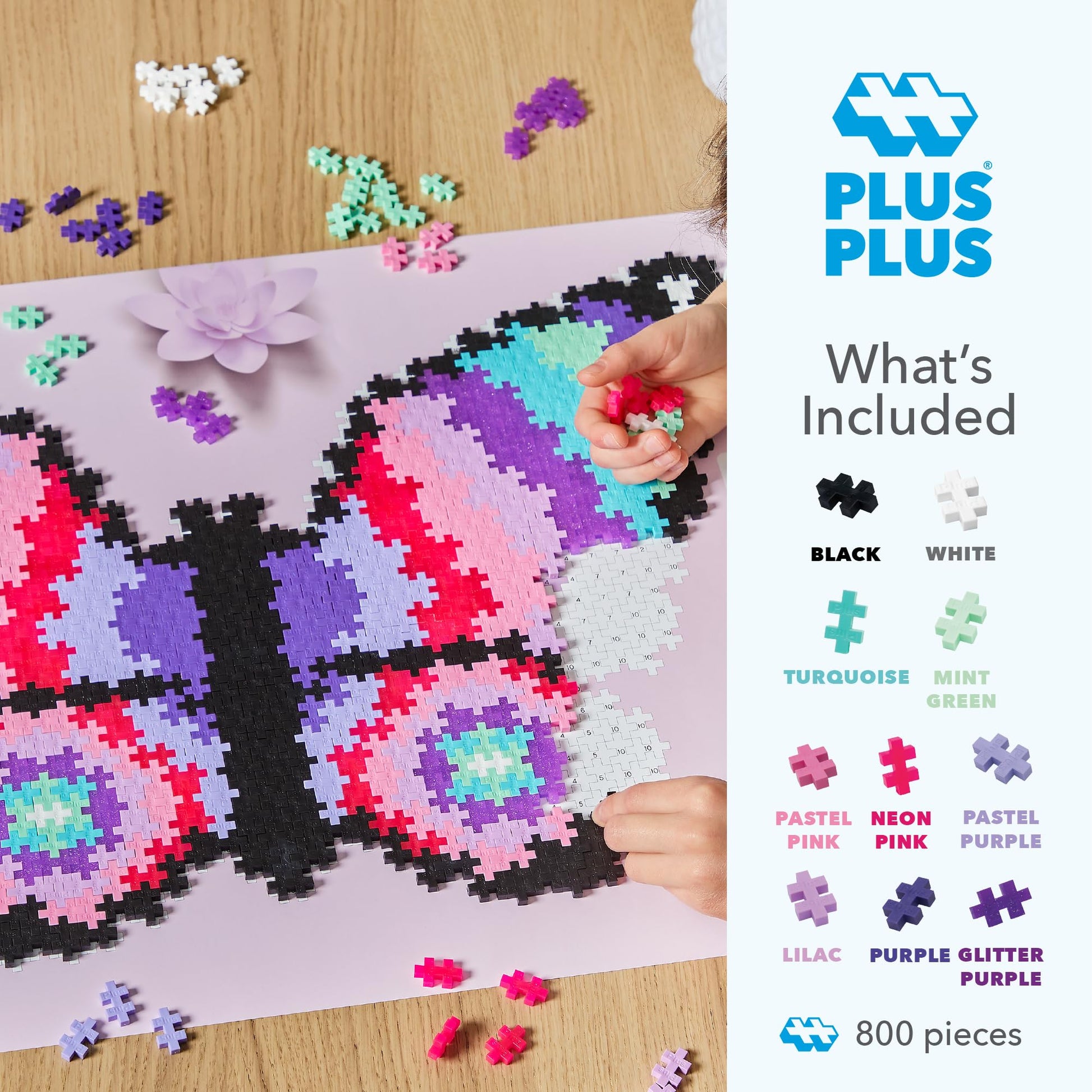 Plus Plus Puzzle By Number, Butterfly - 800 Piece Building Set