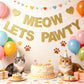 Meow Let's Pawty Banner - Pet Kitten's Birthday Party Backdrops - Pet Cats Party Gold Glitter Paper Photoprops