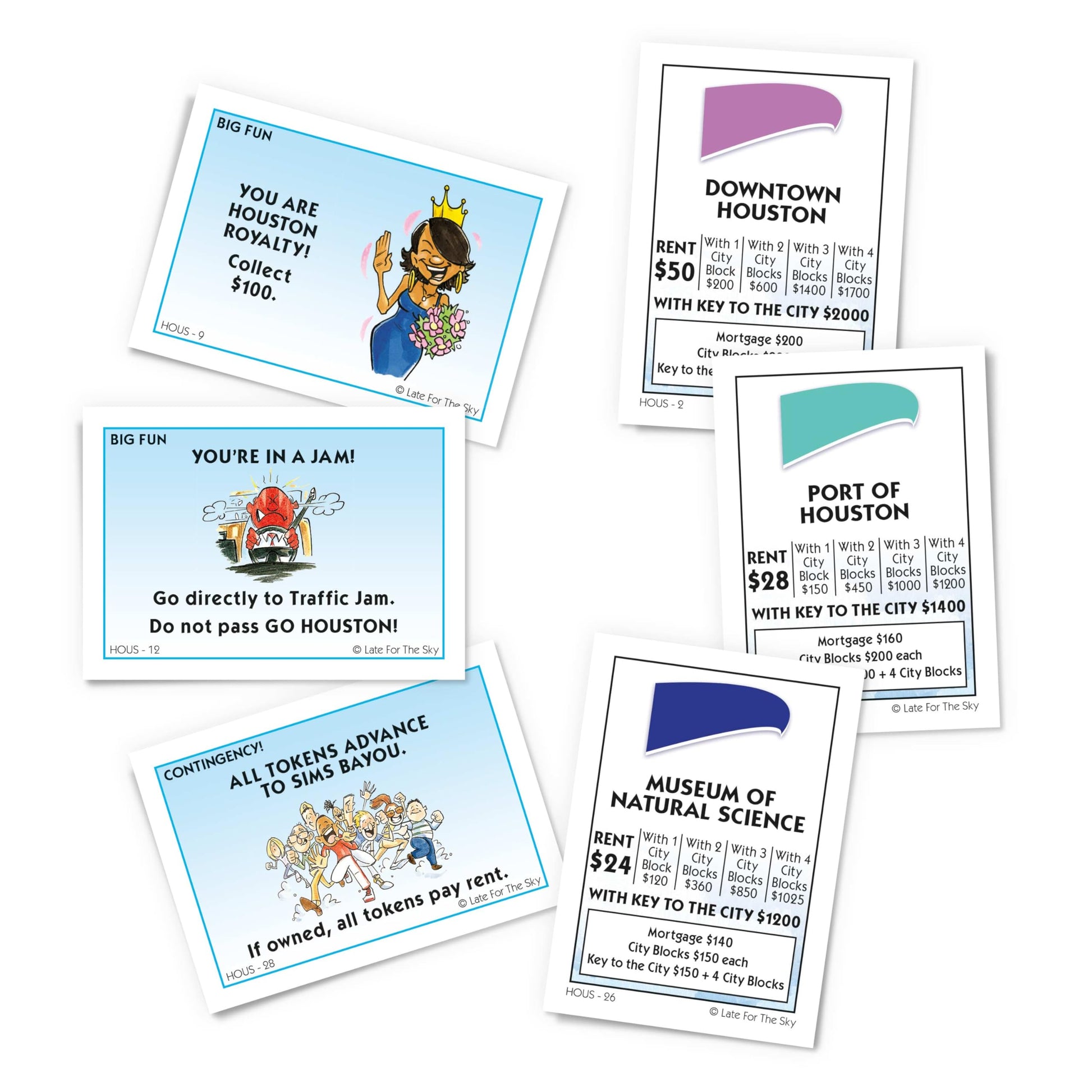 Late for the Sky Houston-Opoly Property Trading Board Game - Houston Landmarks, Family Strategy Game for Adults & Kids, 2-6 Players, City-Building