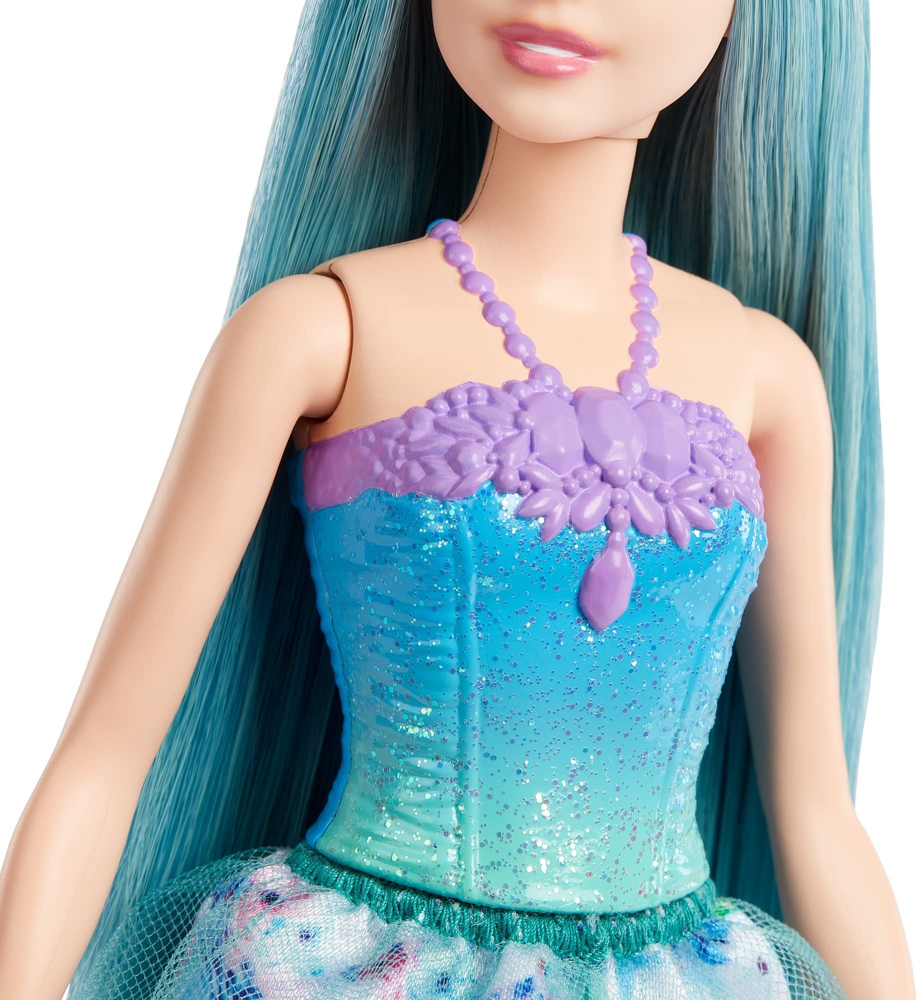 Barbie Dreamtopia Royal Fashion Doll & Accessory, Petite with Turquoise Hair Wearing Removable Skirt, Shoes & Headband
