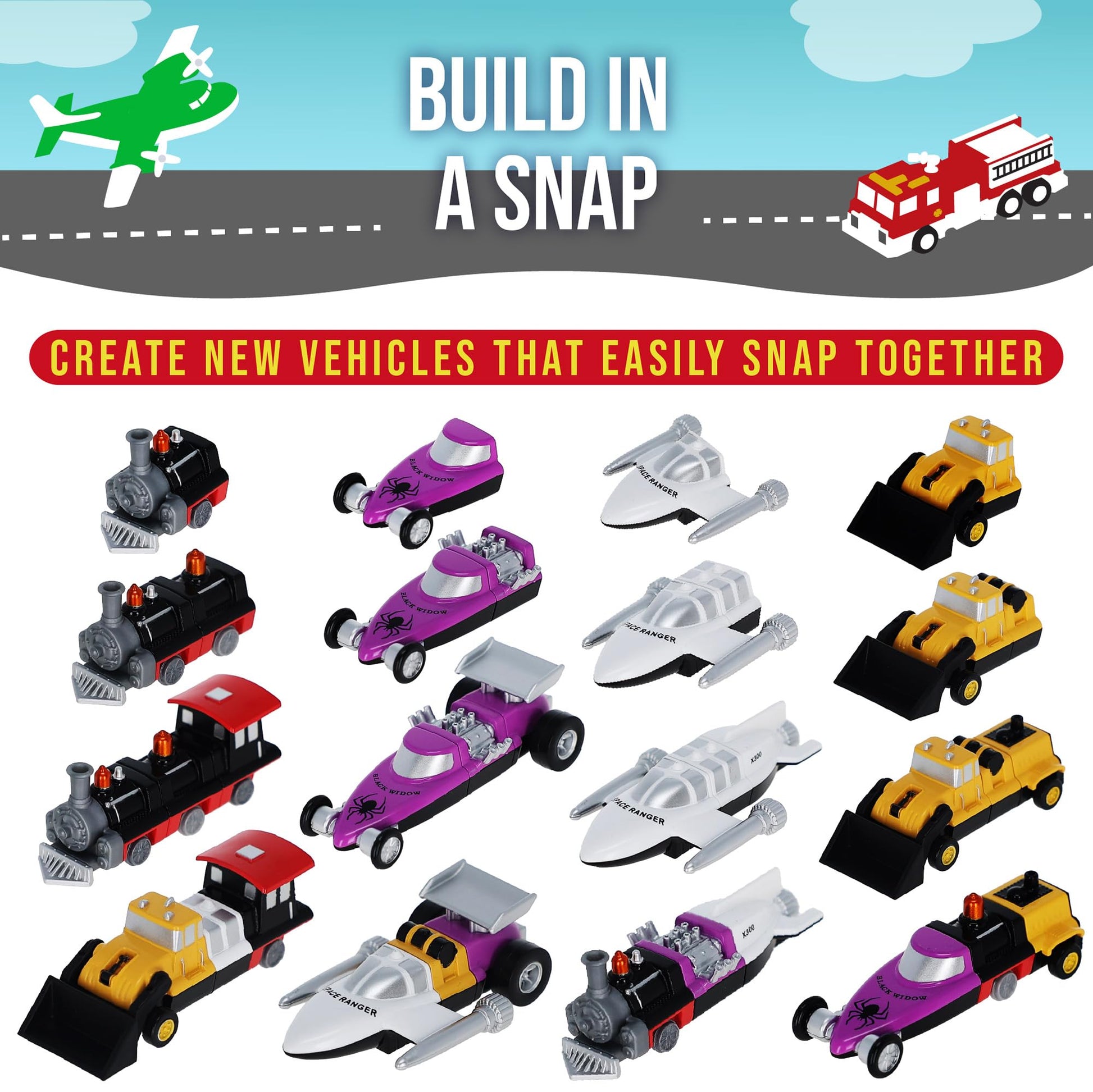 Popular Playthings Magnetic Vehicles for Toddlers 1-3, Mini Mix or Match Car Toys, Set of 9 Gift for Kids - Cars, Planes & More