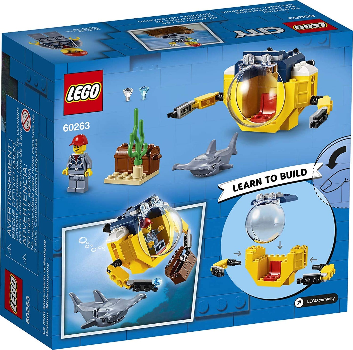 LEGO City Ocean Mini-Submarine 60263, Underwater Playset, Featuring a Toy Submarine, Pirate Treasure Chest, Hammerhead Shark Figure and a Pilot