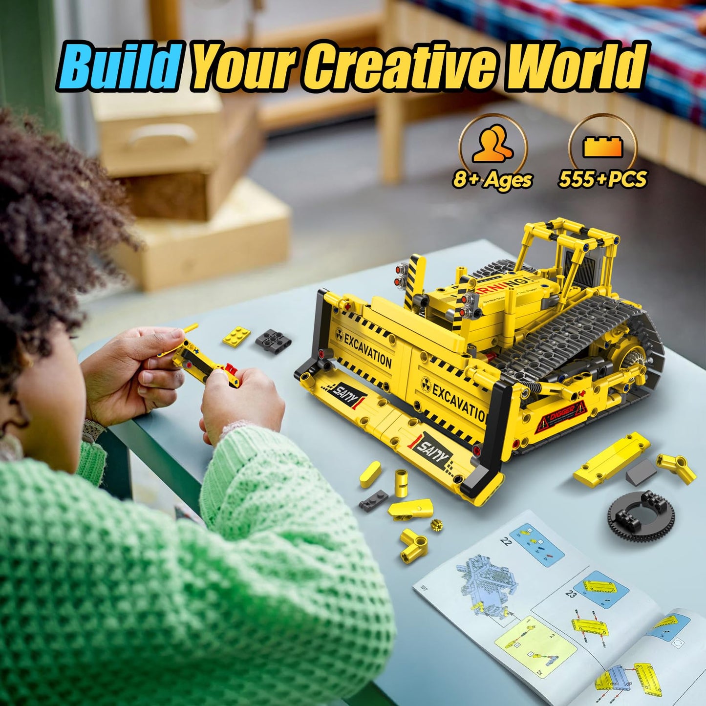 HBUDS Robot Building Kits, 5-in-1 Stem Toys for Boys Age 8-14, APP & Remote Control Excavator Kids Construction Toys, Programmable Erector Sets