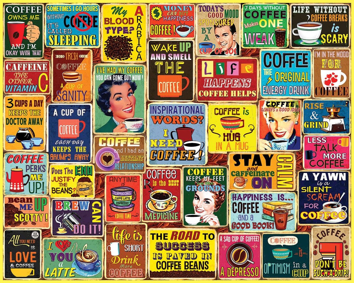 White Mountain 1000 Piece Jigsaw Puzzle Fun Collage 24''x30, I Love Coffee