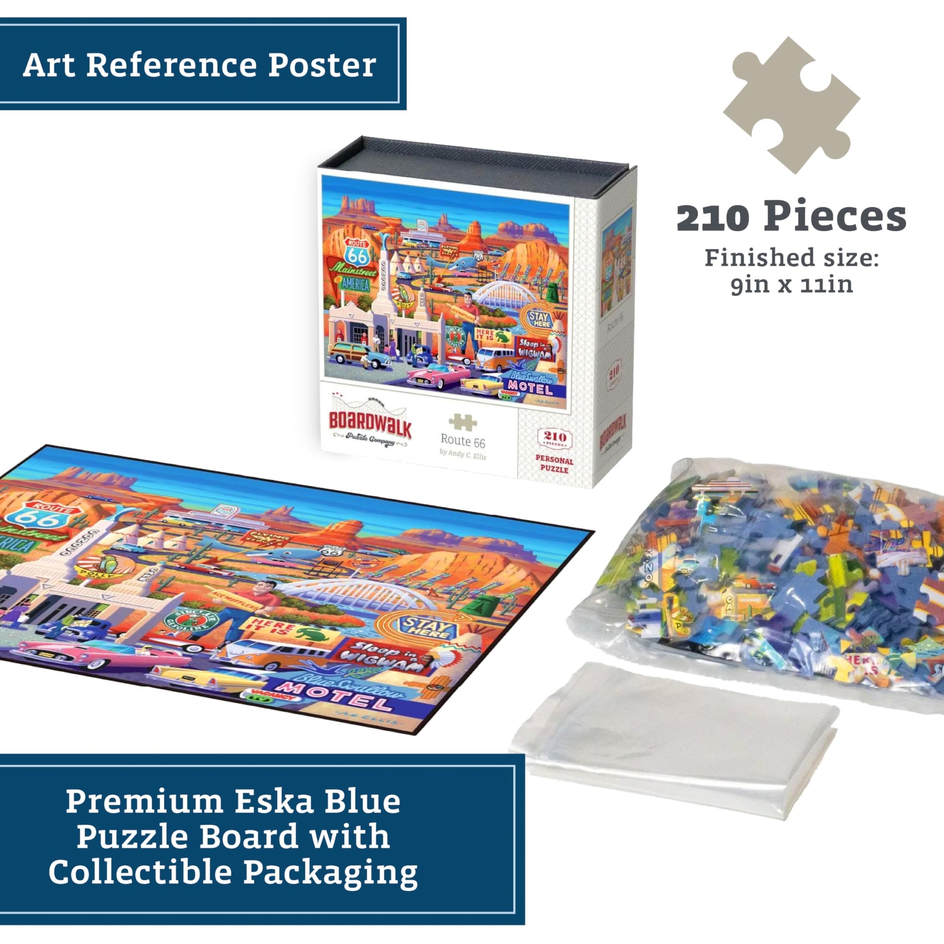 Boardwalk Route 66 210 Piece Personal Puzzle, Jigsaw Puzzles with Premium Box, Car Lover Gifts for Adults, 6"x8"
