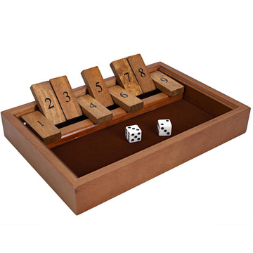 WE Games Shut the Box Game Wooden - 9 Number Flip Tiles with Dark Stained Wooden Box, Perfect for Game Night, Math Games, Clackers, Family Games